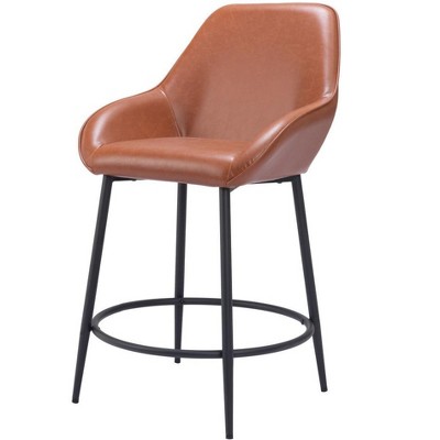 HomeRoots Set of Two 25" Brown And Black Faux Leather And Steel Counter Height Bar Chairs