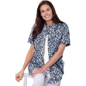 Woman Within Plus Size Short-Sleeve Cotton Campshirt - 1 of 4