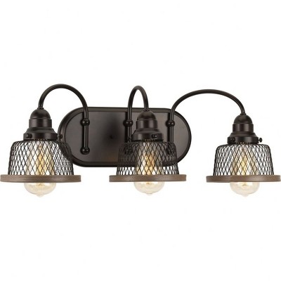 Progress Lighting Tilley 3-Light Bath Vanity, Antique Bronze, Metal Mesh Shades