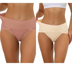 Allegra K Women's Hi-Cut Ribbed High Waist Tummy Control Available in Plus Size Briefs 2 Packs - 1 of 4