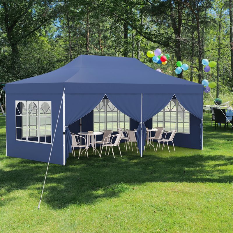 Tangkula 10 x 20FT Pop up Canopy with 6 Sidewalls Outdoor Canopy Tent with Zippered Entrances Windows Blue/Black/Grey/White, 2 of 11