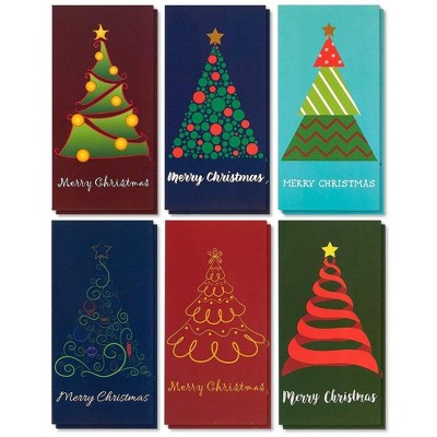 36-Pack Merry Christmas Holiday Greeting Card - Xmas Money and Gift Card Holder Cards in 6 Tree Designs,  Assorted Box Set with Envelopes, 3.6x7.25"