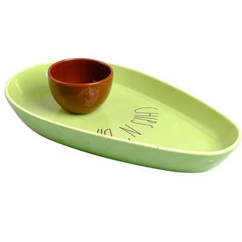 Lexi Home 14 Inch Ceramic Avocado Chip and Dip Serving Tray