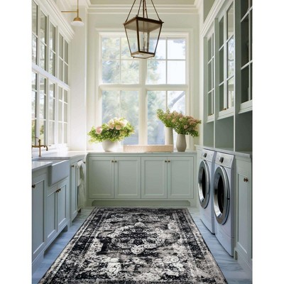 Reversible Black and Gray Synthetic Rectangular Area Rug