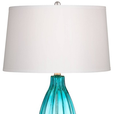 30" Tall Coastal Blue Glass Table Lamp Set with White Drum Shade