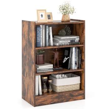 Tangkula 3-Tier Bookcase Open Bookshelf Cube Storage Organizer Floor Standing Display Bookcase with Adjustable Shelves Rustic Brown/Black/White