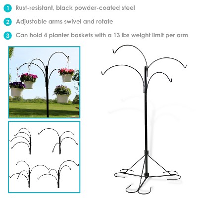 84" Black Powder-Coated Steel 4-Arm Hanging Basket Plant Stand