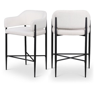 Meridian Furniture,Dame Cream Fabric Upholstered Counter Stool, Set of 2