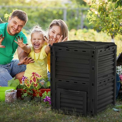 Black 80 Gallon Outdoor Compost Bin with Sliding Door