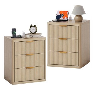 Bedside Table Nightstand with Bedside Storage, Bedroom Side Table and Organizer, Functional and Fluted Nightstand - 1 of 4