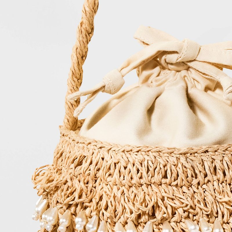 Mini Straw Embellished Bucket Bag - A New Day&#8482; Cream, 5 of 8