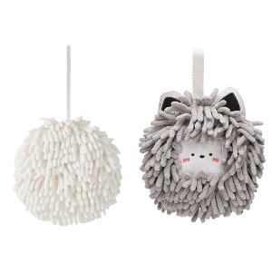REGALWOVEN 2 Pcs Comfortable Soft Absorbent Chenille Ball Fuzzy Hand Towels - 1 of 4