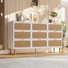 Rattan 9 Drawer Dresser for Bedroom, 59"W Wooden Chest of Drawers with Metal Handles, Dresser TV Stand, Clothes Storage Organizer for Bedroom, White - 2 of 4