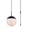Elegant Lighting Eclipse 1 Light Black plug in pendant With Frosted White Glass - 3 of 4