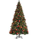 Costway 5ft\6ft\7ft Pre-lit Christmas Hinged Tree w/ Pine Cones Red Berries & Ornaments