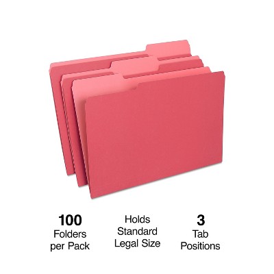 Staples Colored Top-Tab File Folders 3 Tab Red Legal Size 100/Pack 224550