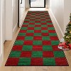 GustoWave Grid Pattern Washable Christmas Area Rug Indoor Floor Cover for Xmas Holiday Decoration, Red+Green - 2 of 4