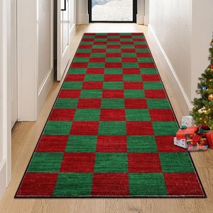 Christmas Checkerboard Area Rugs for Living Room Bedroom Xmas Festival Decorations Rugs Soft Foldable Accent Rug - 1 of 4