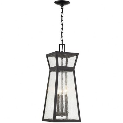 Millford Matte Black 3-Light Outdoor Hanging Lantern with Seeded Glass