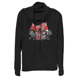 Juniors Womens Stranger Things Cartoon Gang Cowl Neck Sweatshirt - 1 of 4