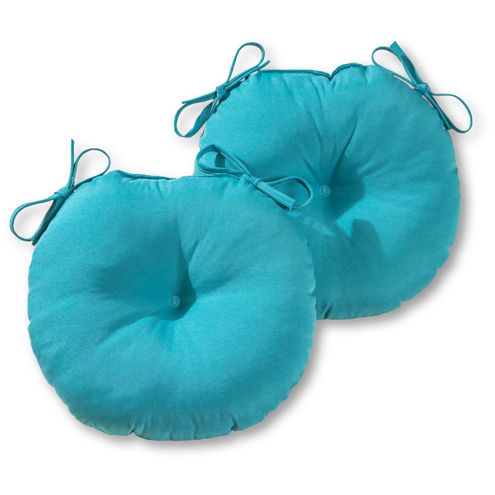 Kensington Garden 2pc 15"x15" Solid Outdoor Seat Cushions Teal: Water-Resistant, Fade-Resistant Patio Chair Pads with Ties