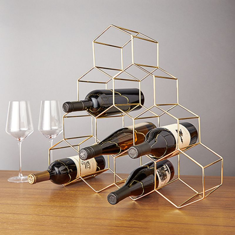 Viski Geo Gold Bottle Wine Rack, Honeycomb Design, 6 of 9