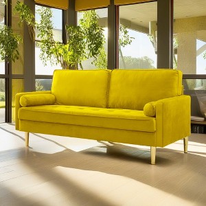 ROOMTEC 65" Mid Century Modern Loveseat Sofa, 2-Seater Velvet Upholstered Love Seat Couch with Bolster Pillows - 1 of 4