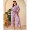 Clearlove Jumpsuits for Plus Size Women Casual Square Neck One Piece Floral Wide Leg Rompers - 2 of 4