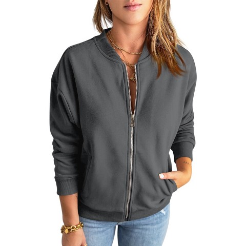 Женские худи Imily Bela Womens Casual Loose Zip Up Long Sleeve Sweatshirt Jacket with Pockets Outerwear Dark Gray S