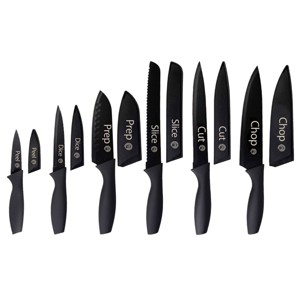 MasterChef 12pc Knife Set with Covers Sharp Nonstick Coated Knives Essential Black Collection: Stainless Steel Blades, Rubber Handles - 1 of 4