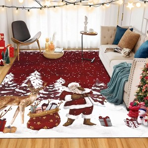 Christmas Area Rug Machine Washable Santa Claus Rug, Non Slip Soft Faux Wool Low Pile Accent Rug for Living Room Bedroom - 1 of 4