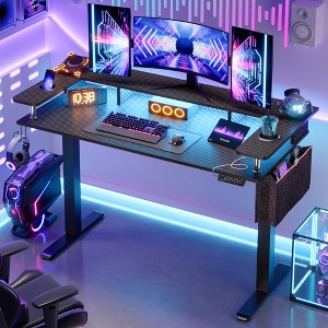 Bestier 58" Standing Desk with Monitor Stand, Height Adjustable LED Computer Desk with Storage &Hook, Stand up Working Desk for Home Office & Writing - 1 of 4