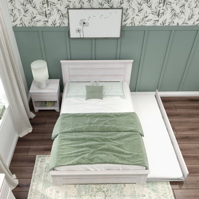 White Wash Pine Full Bed with Trundle and Headboard