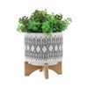 Set of 2 Geometric Ceramic Planters on Wooden Stand Gray - Sagebrook Home: Indoor/Outdoor Decorative Pot Set - 3 of 4