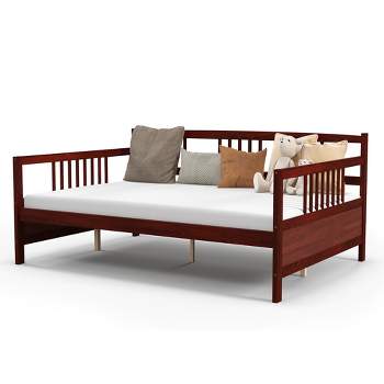 Costway Full Size Daybed Frame Solid Wood Sofa Bed for Living Room Bedroom White/Cherry