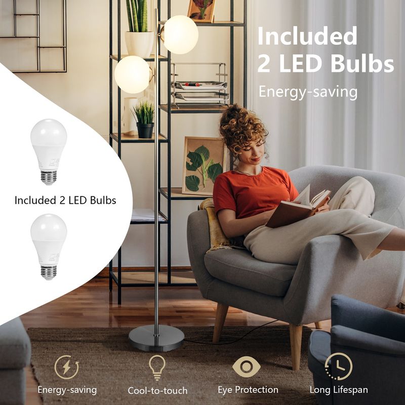 Costway 65''Sphere LED Floor Lamp w/2 LED Light Bulbs Foot Switch Bedroom Office Silver\Gold, 4 of 10