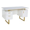 NicBex Home Office Desk 51.25"L Morden Desk with 2 Drawers, 1 Storage Cabinet, Wooden Desktop and Metal Legs for Study and Work, White and Gold - 3 of 4