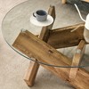 VYNXARIA 33.4" Circular Glass Coffee Table - Modern Design with Wood-Colored MDF Legs - 3 of 4