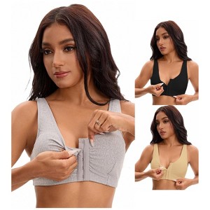 INSPIRE CHIC Women's Front Closure Adjustable Strap Wirefree Full Coverage Soft Workout Bras 3 Packs - 1 of 4