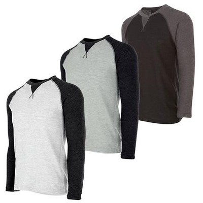 DARESAY Men's Thermal Crew Long Sleeve Henley Tops Base Layer Shirt, Pack of 3