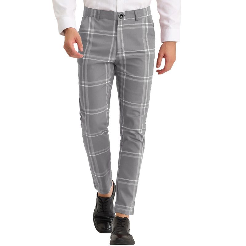 Lars Amadeus Men's Dress Plaid Slim Fit Flat Front Business Prom Checked Trousers, 1 of 7