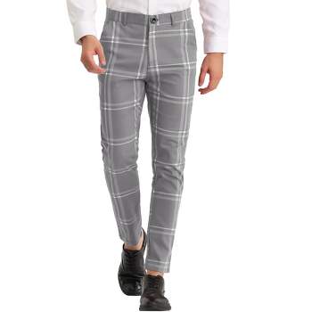Lars Amadeus Men's Dress Plaid Slim Fit Flat Front Business Prom Checked Trousers