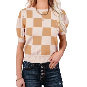 Clearlove weater Tops for Women Short Sleeve Crew Neck Summer Knit Shirt Ribbed Knit Cuff Tops. - 1 of 1