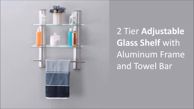 7&#34; x 20&#34; 2 Tier Adjustable Glass Shelf with Towel Bar Wall Shelf - Danya B., 2 of 7, play video