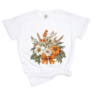 Simply Sage Market Coquette Orange Bow Fall Floral Garment Dyed Tee - 1 of 4
