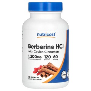 Nutricost Berberine HCl With Ceylon Cinnamon, 1,200 mg, 120 Capsules (600 mg Per Capsule) - 1 of 2