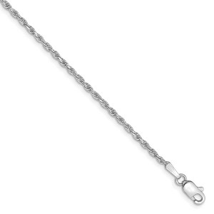 Black Bow Jewelry 1.6mm, 10k White Gold Diamond Cut Solid Rope Chain Bracelet - 1 of 4