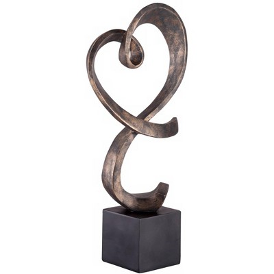 Elegant Swirling Heart 21" Resin Sculpture in Brushed Nickel