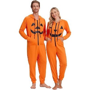 Ekouaer Christmas Onesie for Couples Zipper Hooded Adult Matching Onesie Pajamas with Pockets - 1 of 4
