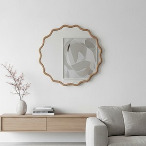 Whisen 30” Wavy Round Decorative Mirror, Solid Wood Frame, Entryway - 1 of 4